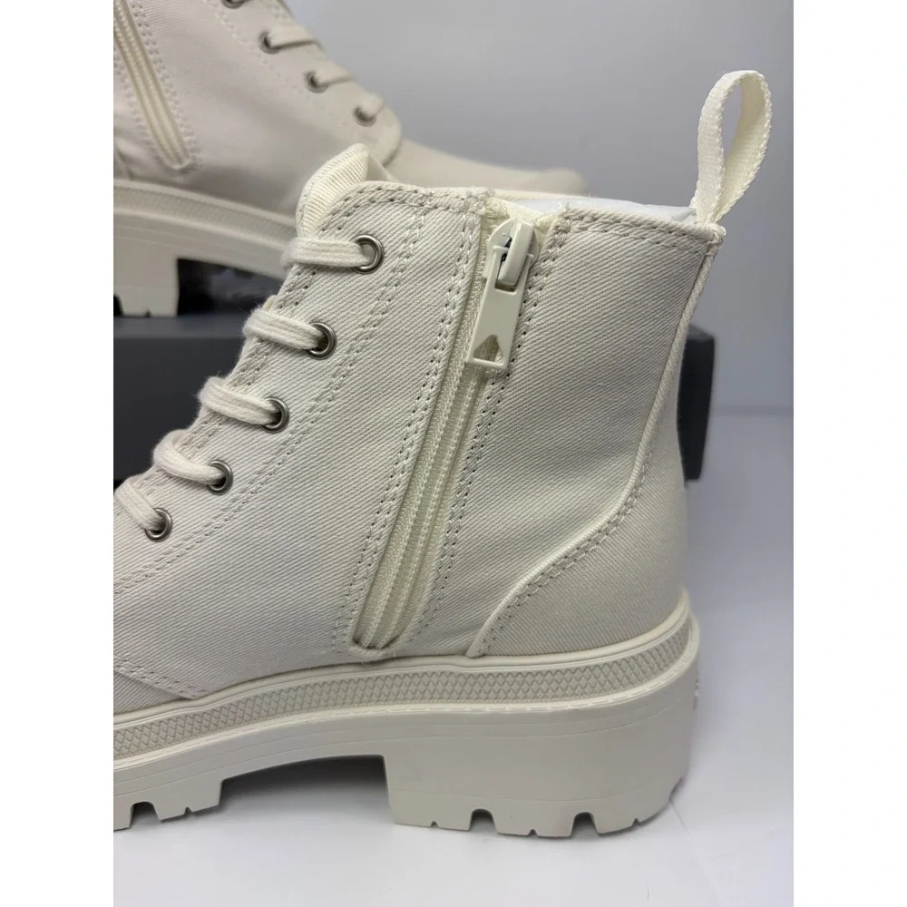 Palladium Pallabase Twill Womens 11 Star White Platform Combat Boots Side Zip